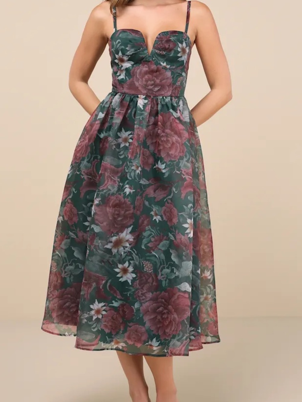 NWT lulus Cherished Aura Green Floral Organza Bustier Midi Dress formal plus XXL